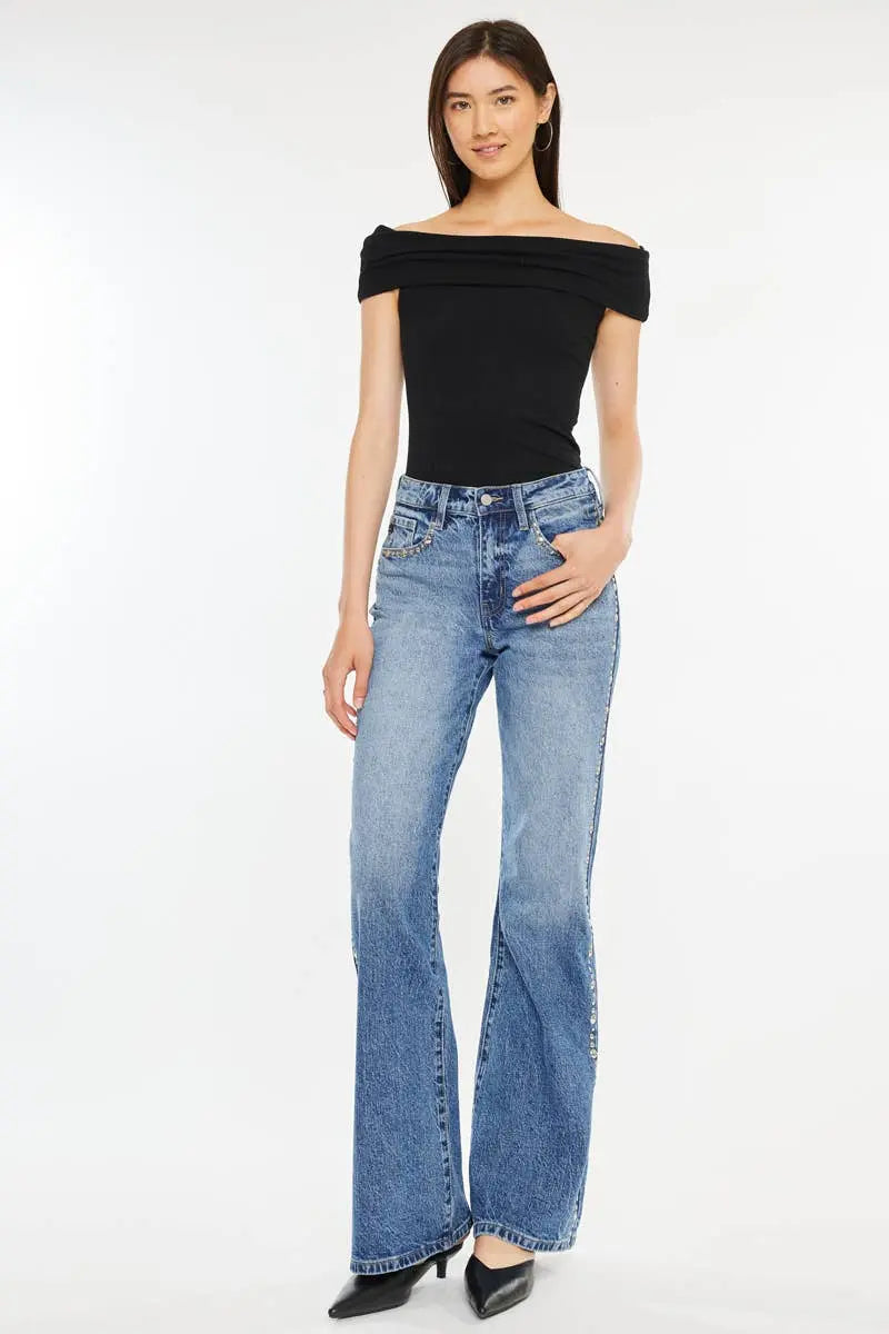 “Lainey” Studded Flared Jeans - Size 7 & 11 Kan Can USA