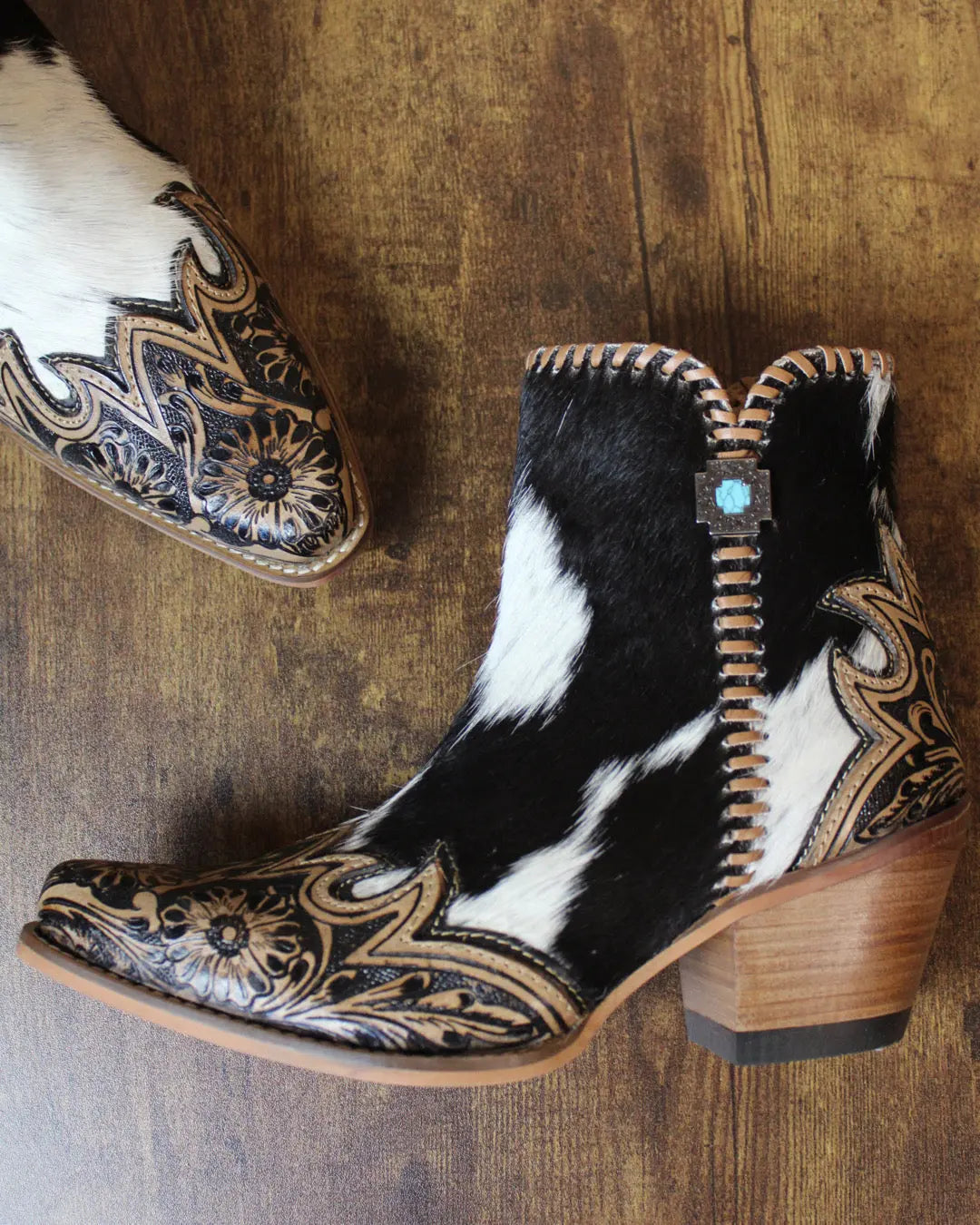 Macey Tooled Cowhide Booties - Imperfectly Perfect Boutique