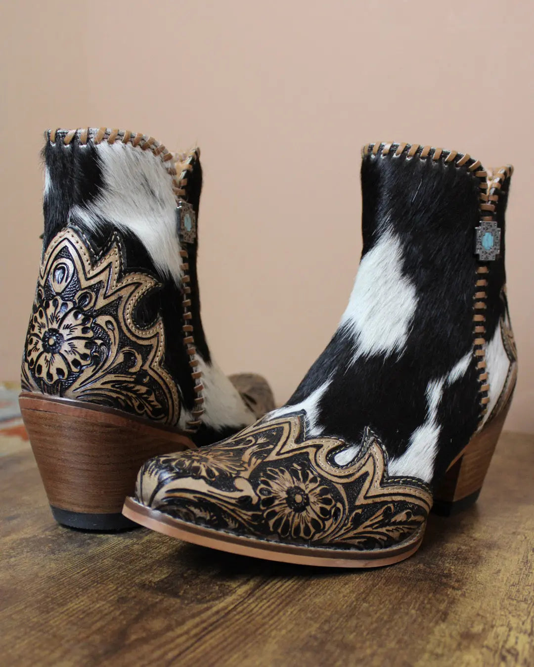 Macey Tooled Cowhide Booties - Imperfectly Perfect Boutique