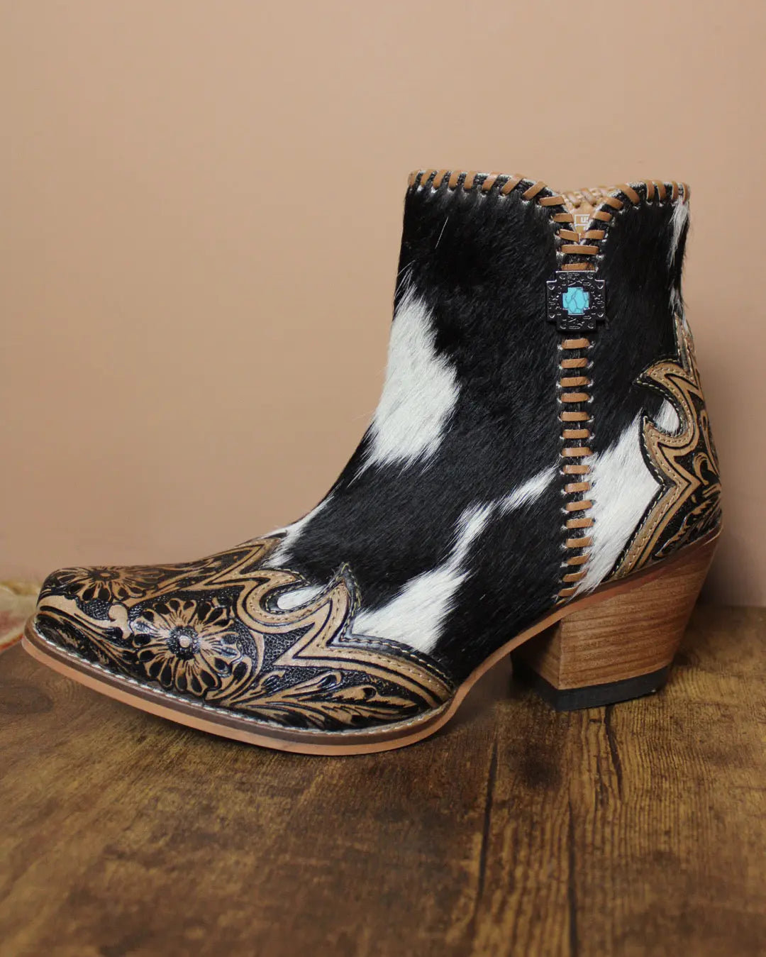 Macey Tooled Cowhide Booties - Imperfectly Perfect Boutique