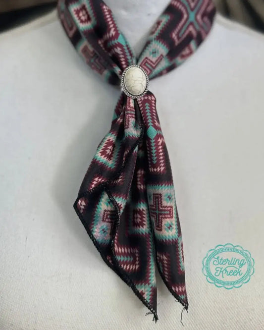 Black with Teal and Burgundy Aztec Wild Rag