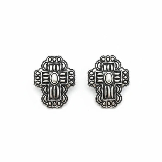 Ornate Silver Cross Drop Earrings Imperfectly Perfect Boutique