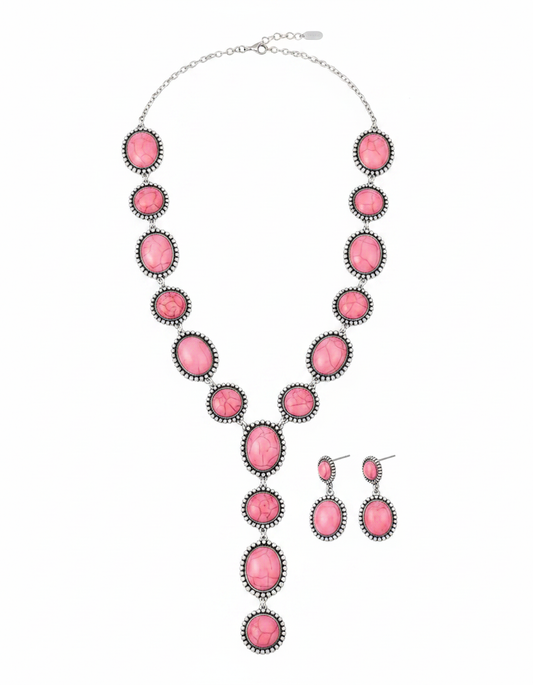 Pink Lariat Necklace Set - Imperfectly Perfect Boutique