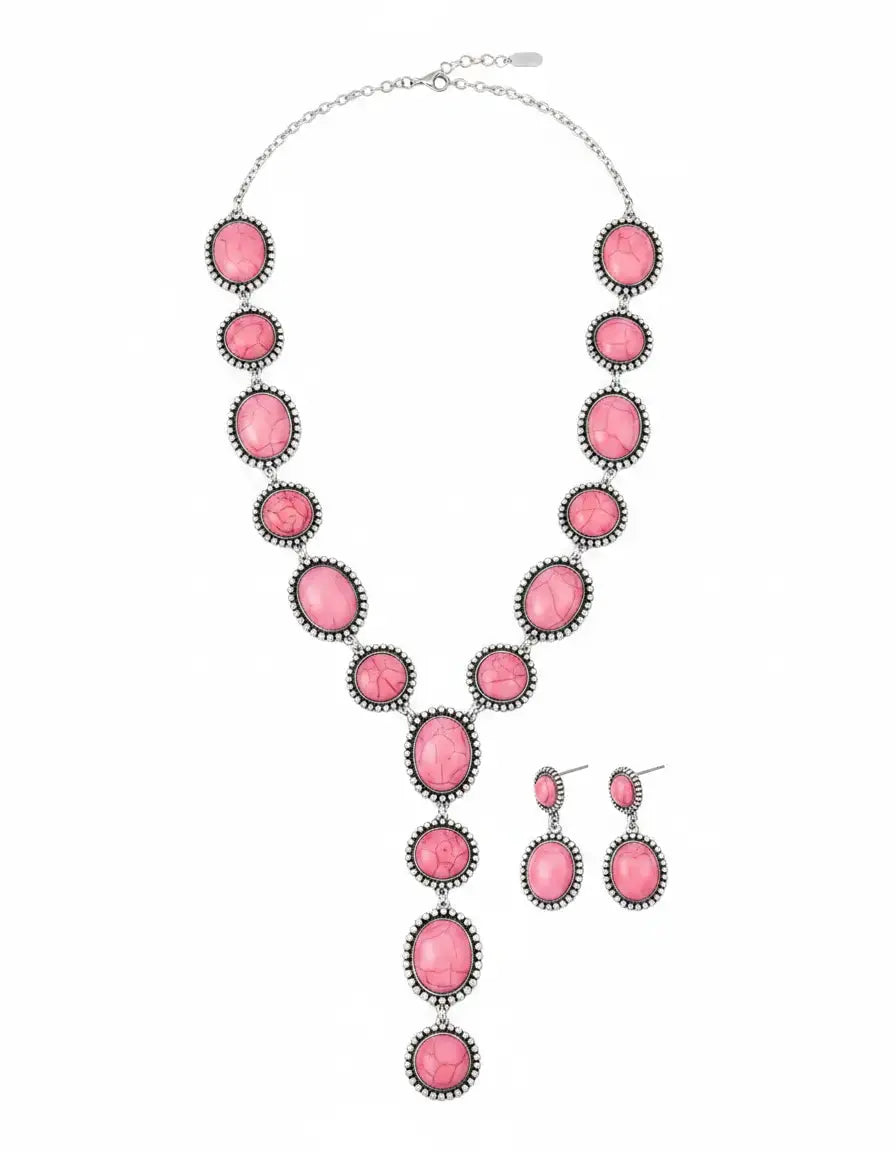 Pink Lariat Necklace Set - Imperfectly Perfect Boutique