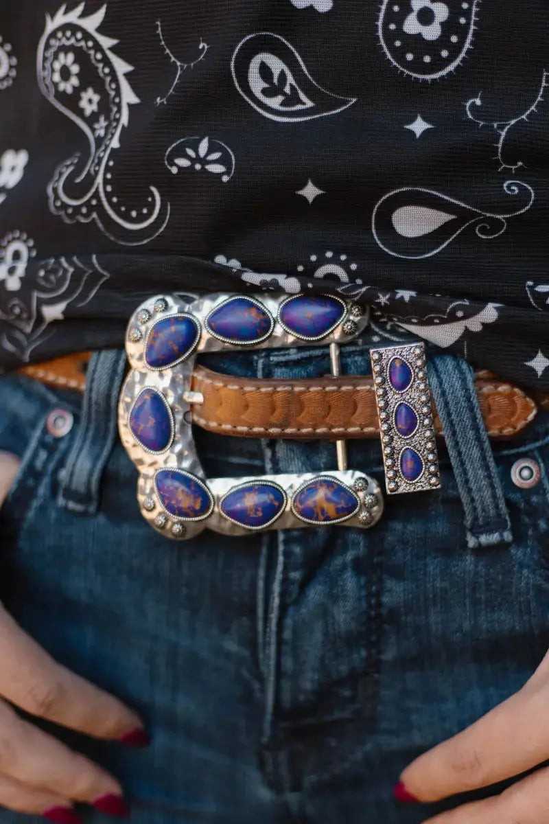 Purple Stone Western Buckle - Imperfectly Perfect Boutique
