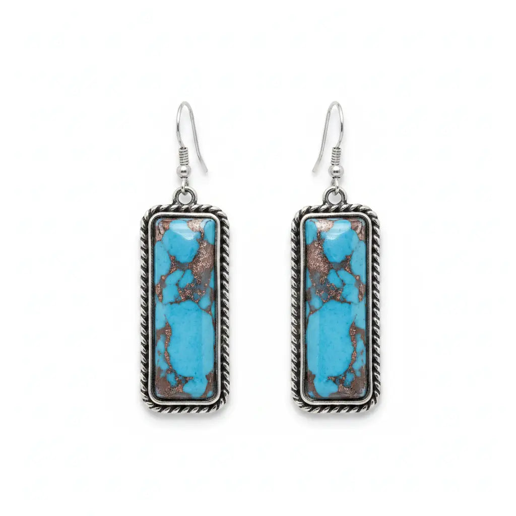 Rectangle Faux Turquoise Rope‑Border Drop Earrings Imperfectly Perfect Boutique