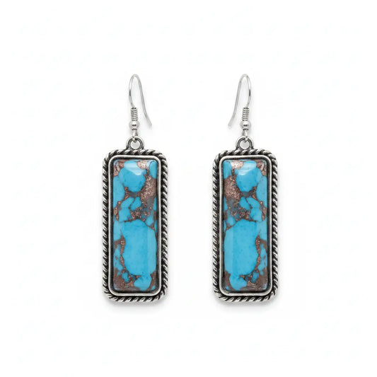 Rectangle Faux Turquoise Rope‑Border Drop Earrings Imperfectly Perfect Boutique