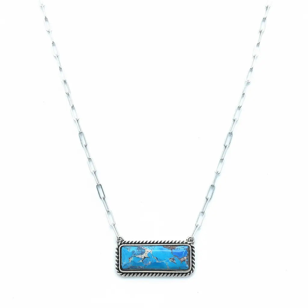 Rectangle Faux Turquoise Rope‑Border Pendant Necklace Imperfectly Perfect Boutique