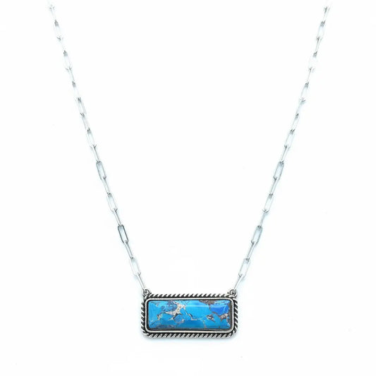 Rectangle Faux Turquoise Rope‑Border Pendant Necklace Imperfectly Perfect Boutique