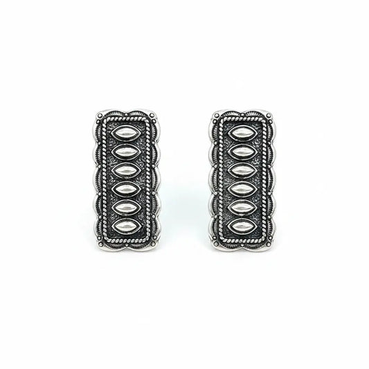 Rectangular Engraved Silver Drop Earrings Imperfectly Perfect Boutique