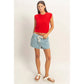 Red Basketweave Knit Cap‑Sleeve Top Imperfectly Perfect Boutique