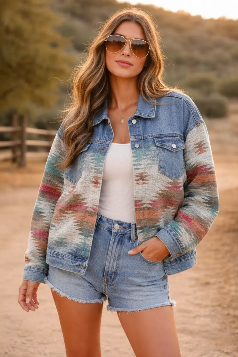 Sierra Sunset Aztec Denim Jacket MontanaCo