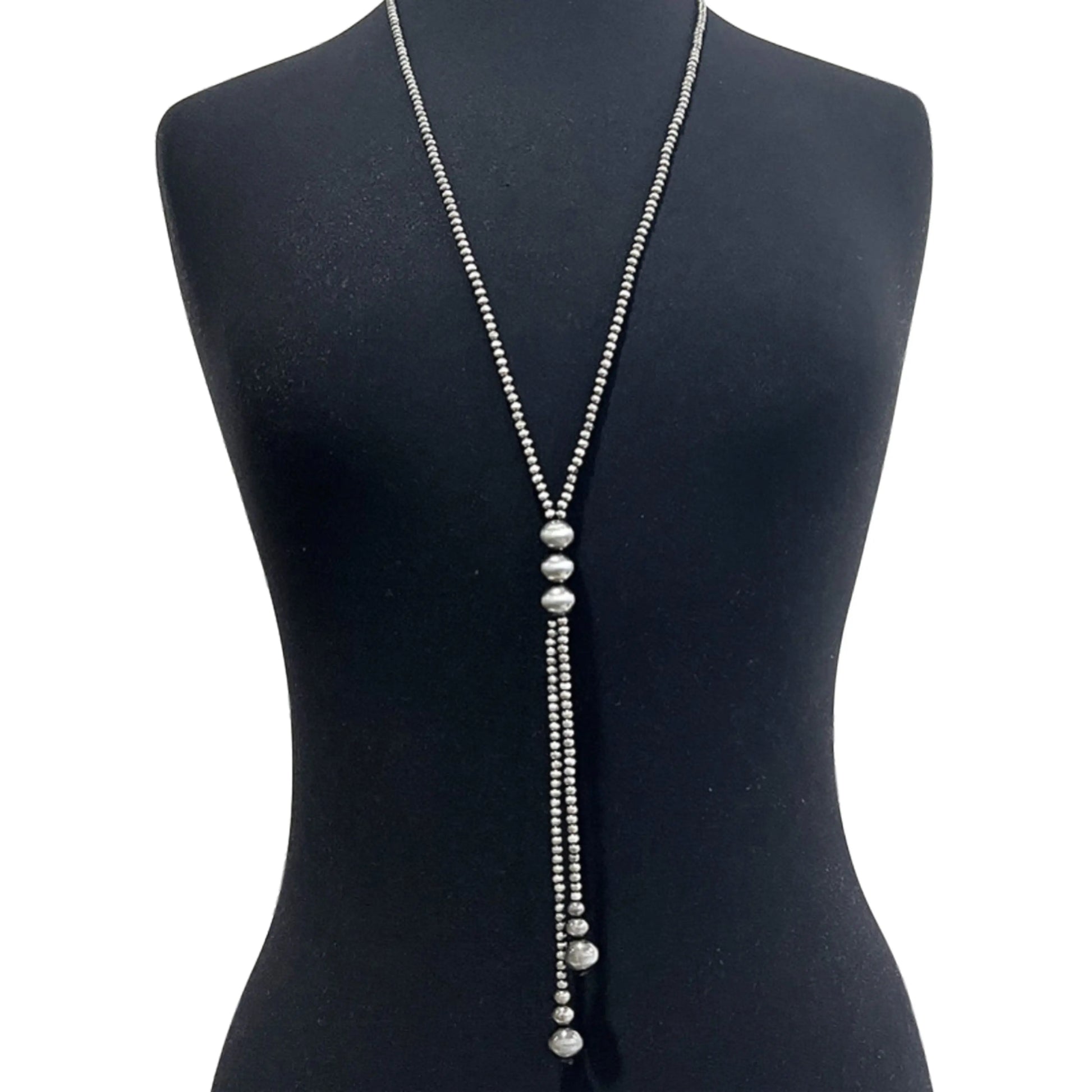Silver Beaded Lariat Necklace Imperfectly Perfect Boutique