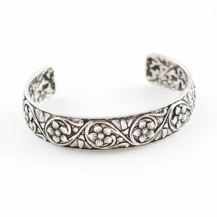 Silver Floral Cuff Bracelet Imperfectly Perfect Boutique