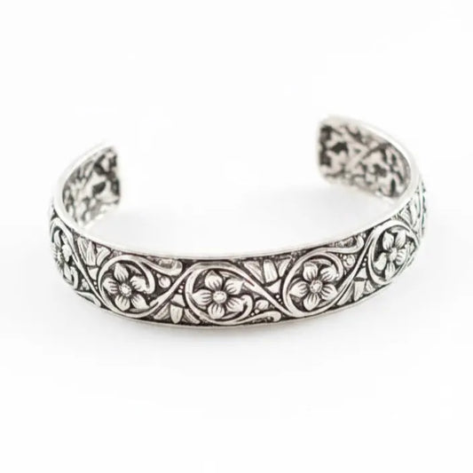 Silver Floral Cuff Bracelet Imperfectly Perfect Boutique