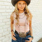 Soft Pink Suede Front Arch Fringe Top