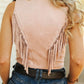 Soft Pink Suede Front Arch Fringe Top