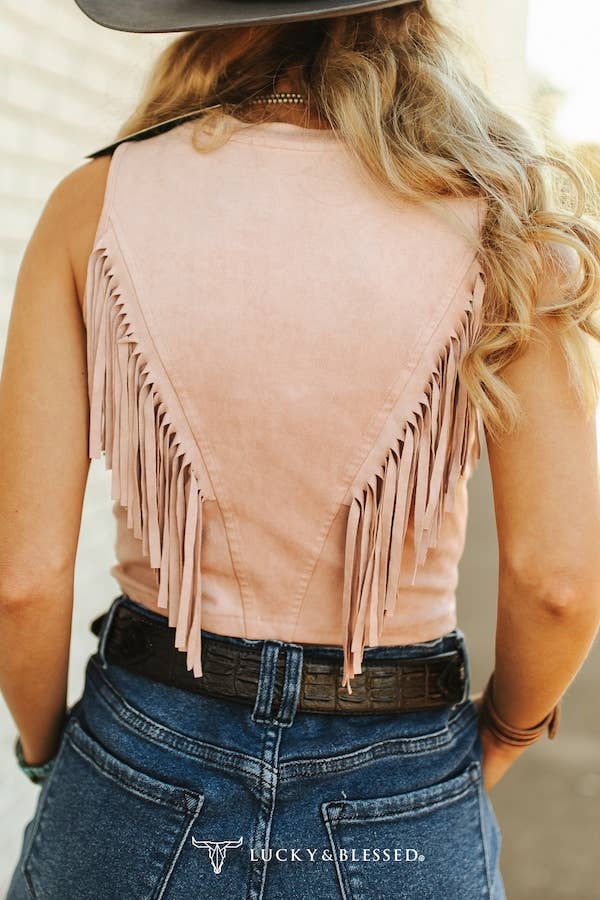 Soft Pink Suede Front Arch Fringe Top