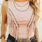 Soft Pink Suede Front Arch Fringe Top