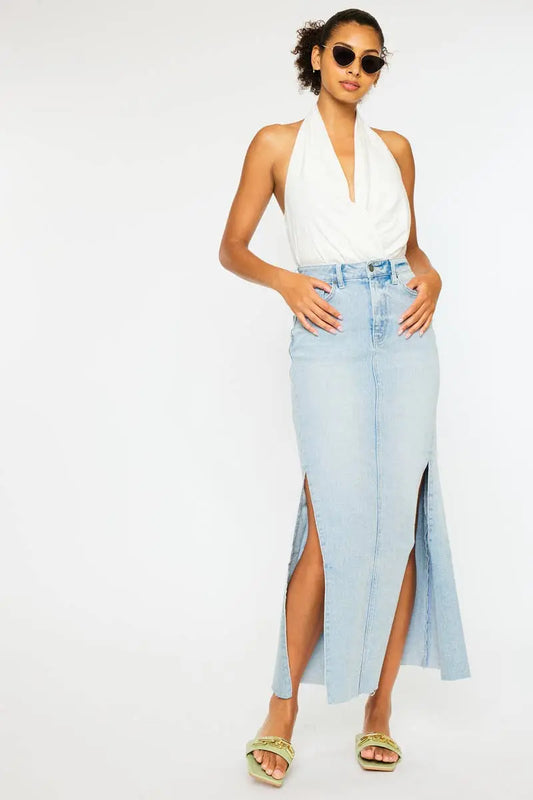 “Tess” Denim Maxi Skirt Kan Can USA