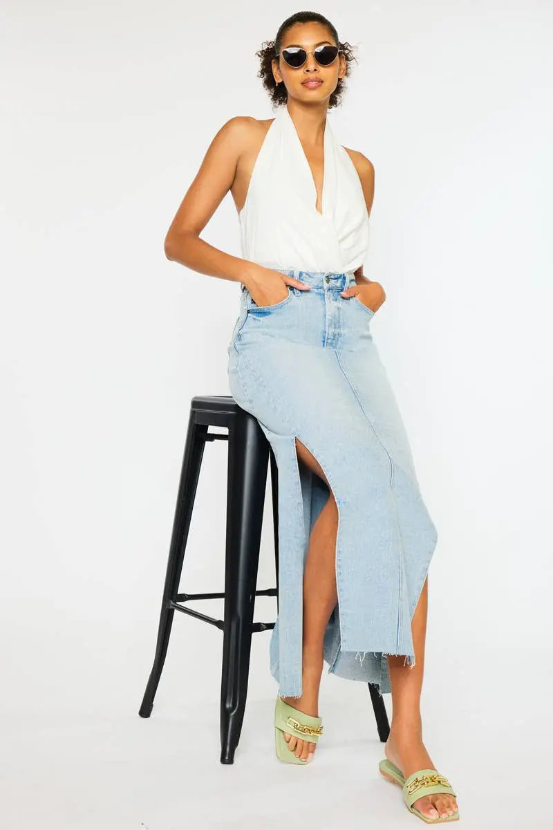“Tess” Denim Maxi Skirt Kan Can USA