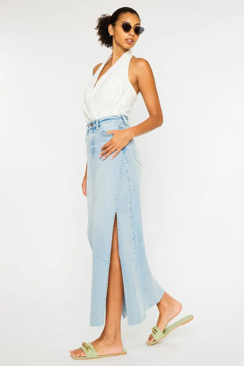 “Tess” Denim Maxi Skirt Kan Can USA