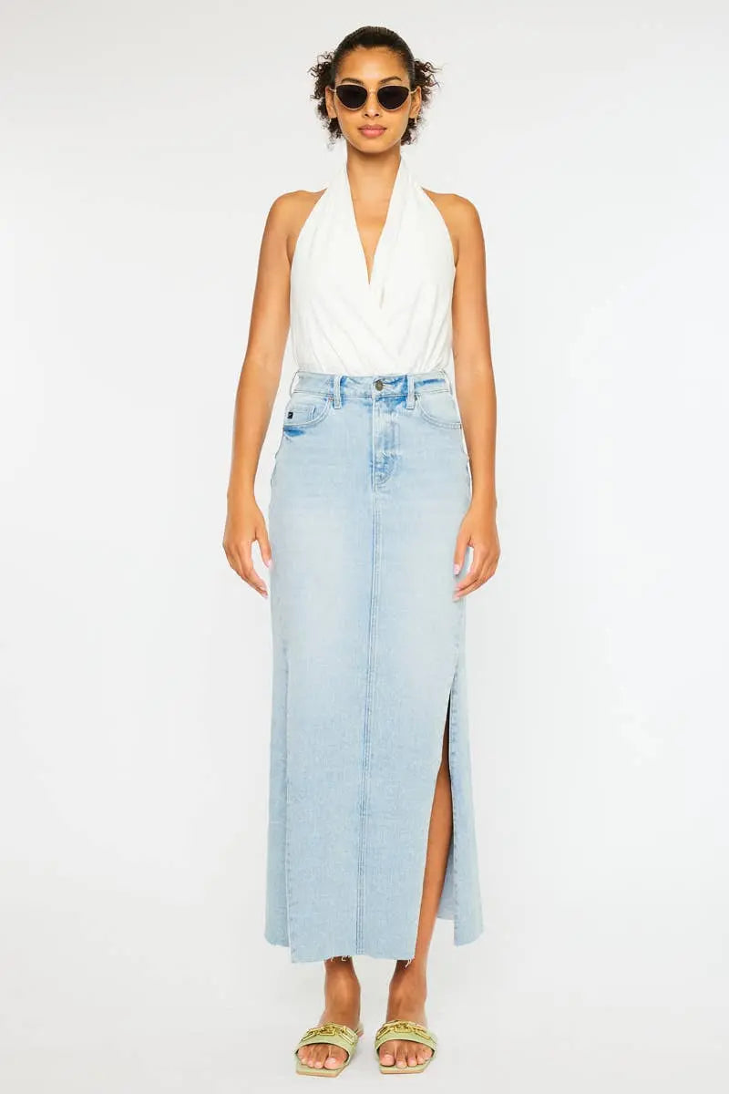 “Tess” Denim Maxi Skirt Kan Can USA