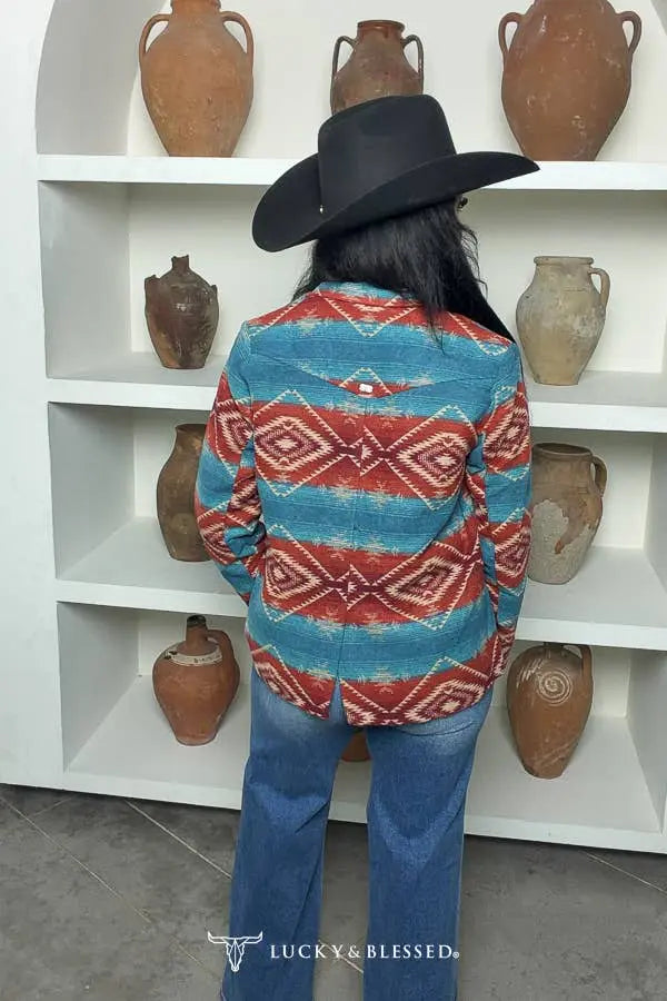 Turquoise Rust Aztec Western Blazer Jacket - Imperfectly Perfect Boutique