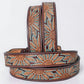 ADBLF273 Tooled Leather Western Belt - Oversized Sunflower Design with Turquoise Accents - Imperfectly Perfect Boutique