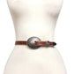 Vintage Skinny Leather Belt w.  antique silver floral buckle - Imperfectly Perfect Boutique