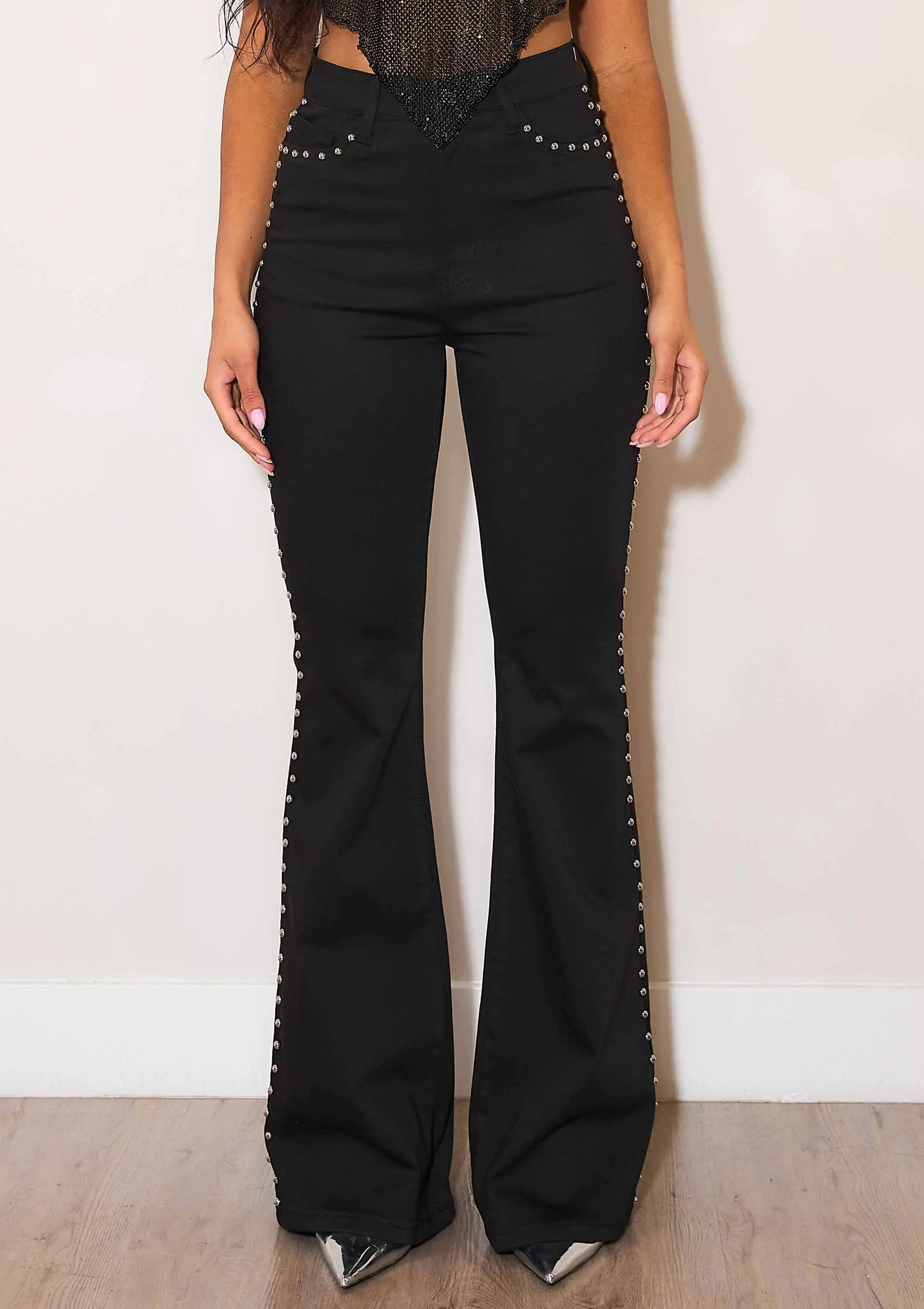 Women’s Black Western Flare Jeans with Stud Detail - Imperfectly Perfect Boutique