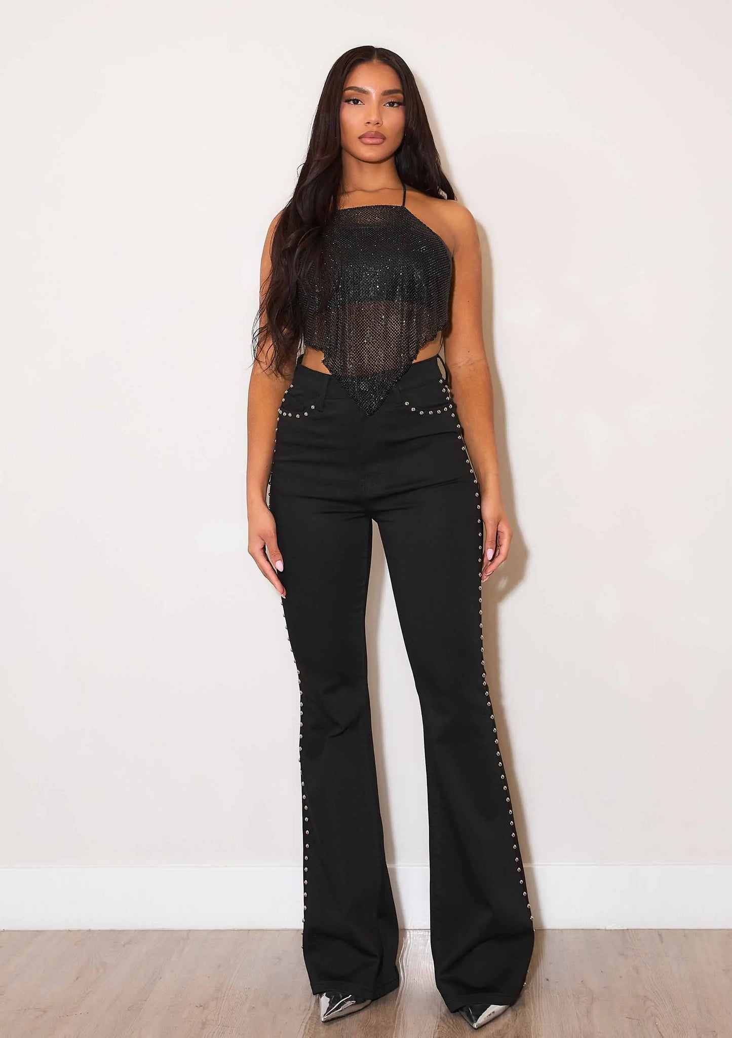 Women’s Black Western Flare Jeans with Stud Detail - Imperfectly Perfect Boutique