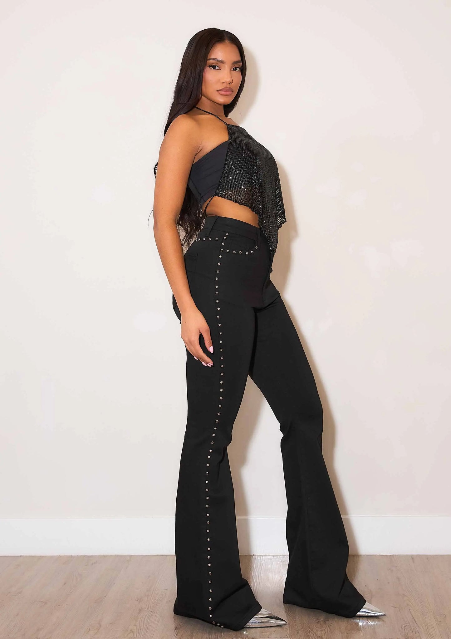 Women’s Black Western Flare Jeans with Stud Detail - Imperfectly Perfect Boutique
