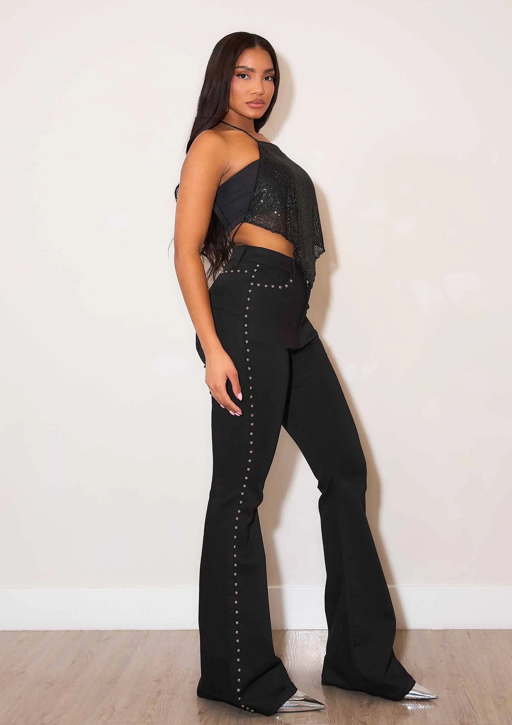 Women’s Black Western Flare Jeans with Stud Detail - Imperfectly Perfect Boutique