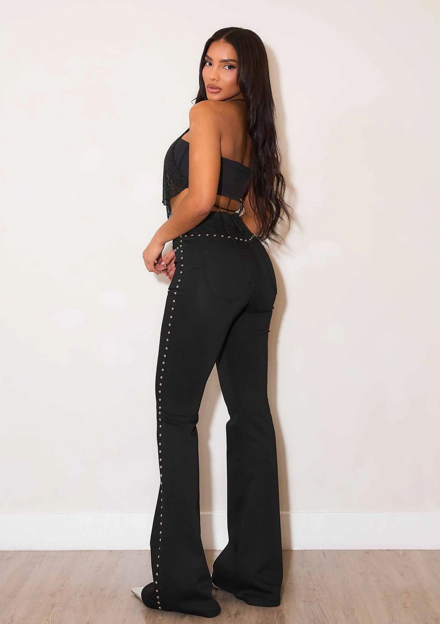 Women’s Black Western Flare Jeans with Stud Detail - Imperfectly Perfect Boutique