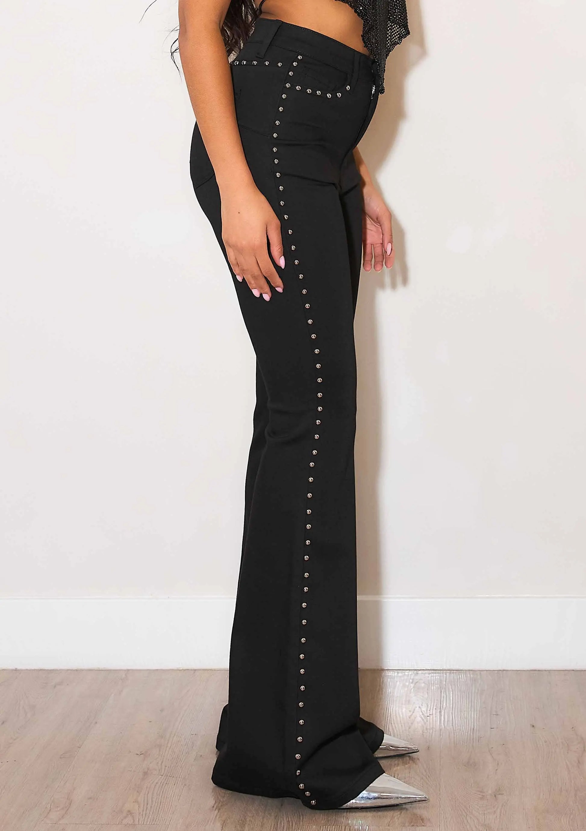 Women’s Black Western Flare Jeans with Stud Detail - Imperfectly Perfect Boutique