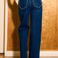 Women’s Dark Denim Western Wide Leg Jeans with Stud Details - Imperfectly Perfect Boutique