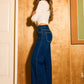 Women’s Dark Denim Western Wide Leg Jeans with Stud Details - Imperfectly Perfect Boutique
