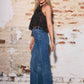 Women’s Western Wide Leg Jeans with Faux Turquoise Gemstone Detail - Imperfectly Perfect Boutique