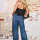 Women’s Western Wide Leg Jeans with Faux Turquoise Gemstone Detail - Imperfectly Perfect Boutique