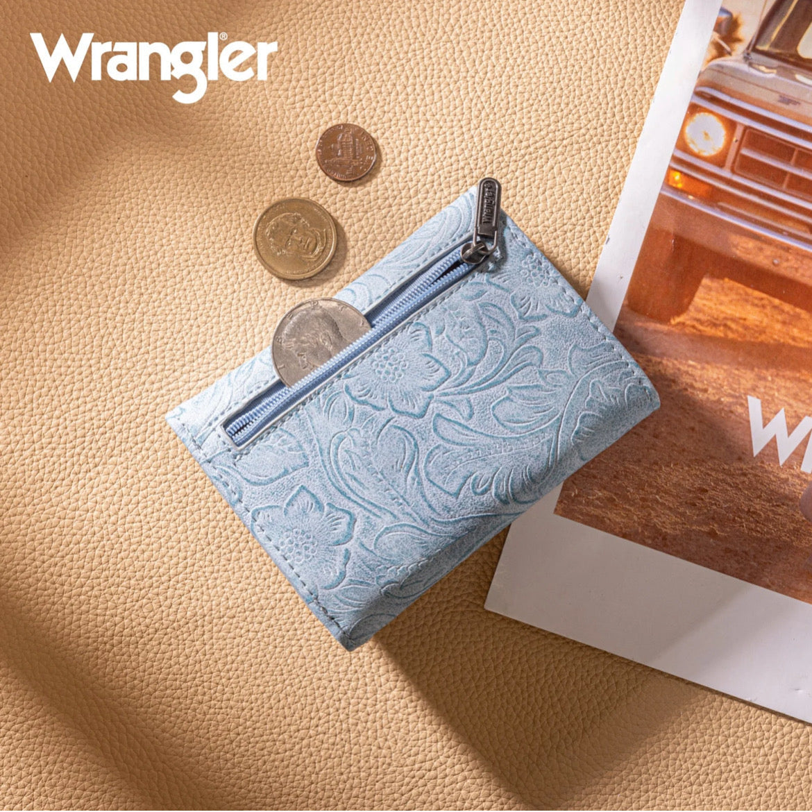 Wrangler Floral Embossed Wallet – Blue