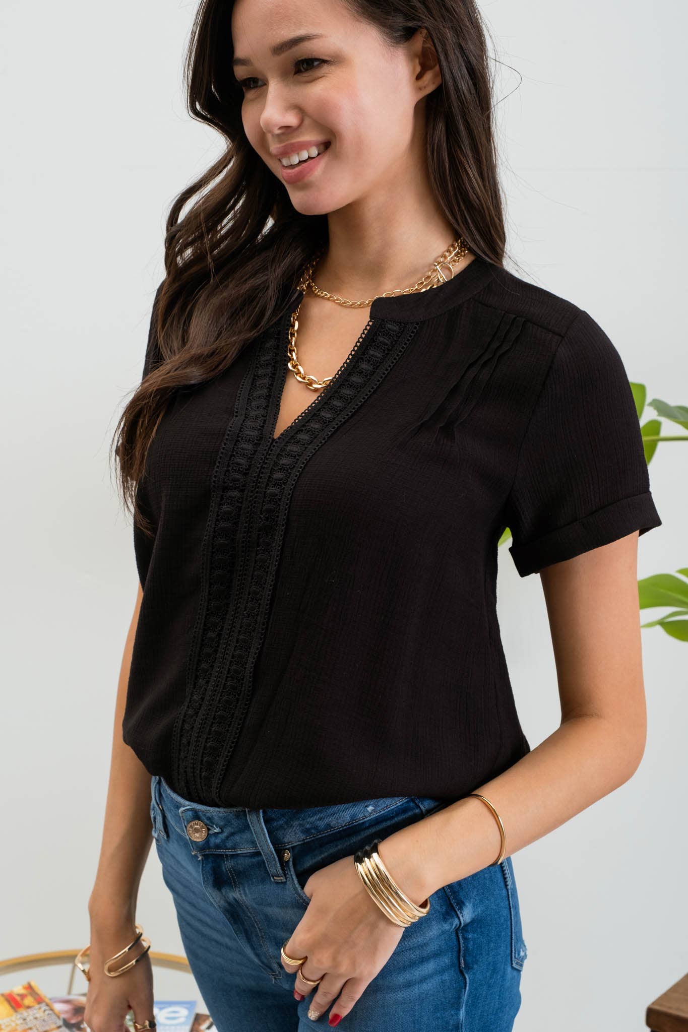 FRONT FLORAL LACE WOVEN TOP - Imperfectly Perfect Boutique